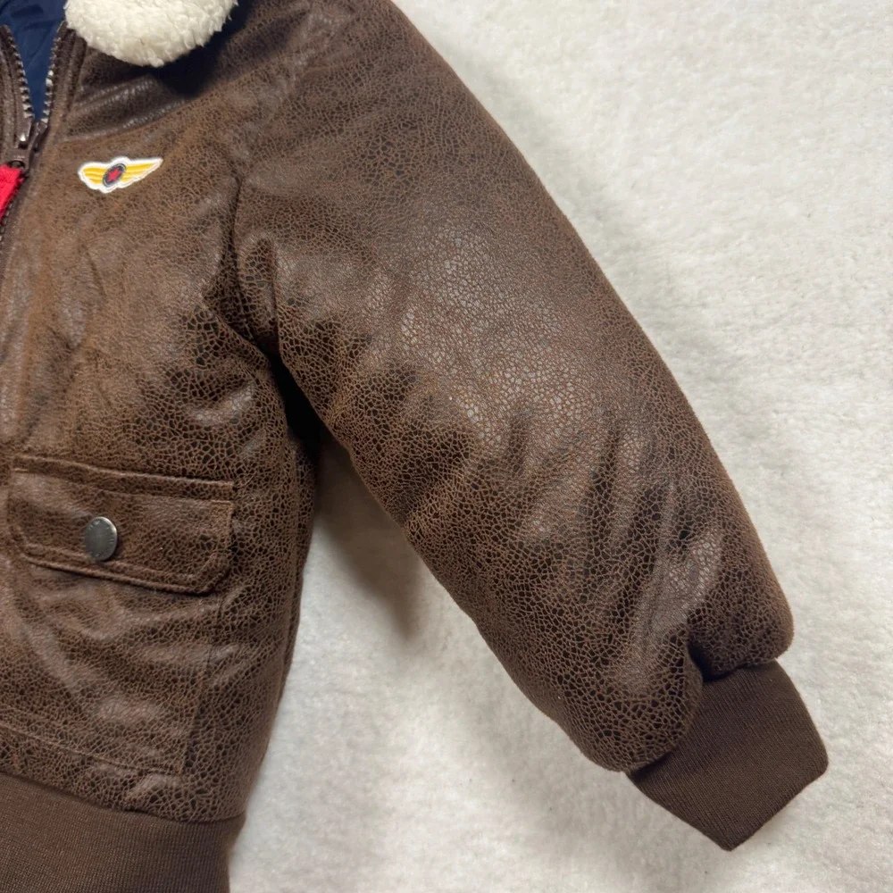 Little Me Toddler Boys Brown Faux Leather Aviator Bomber Jacket Size 2T - Picture 3 of 10